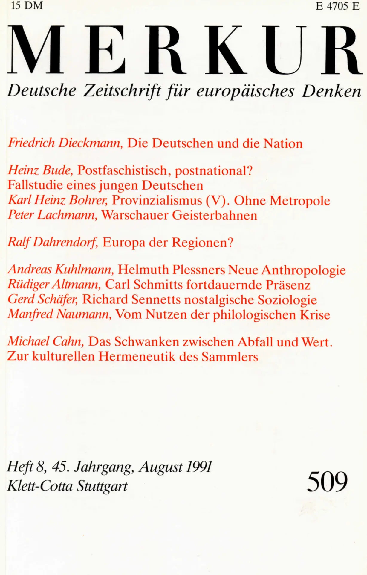 Heft-Cover Merkur Nr. 509